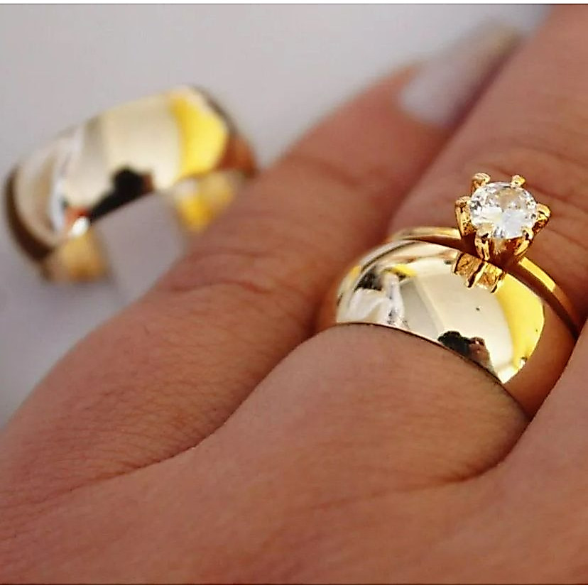 Par De Alianças Casamento Noivado Compromisso Grossa em Tungstênio 8mm + Solitário e Caixinha Luxo