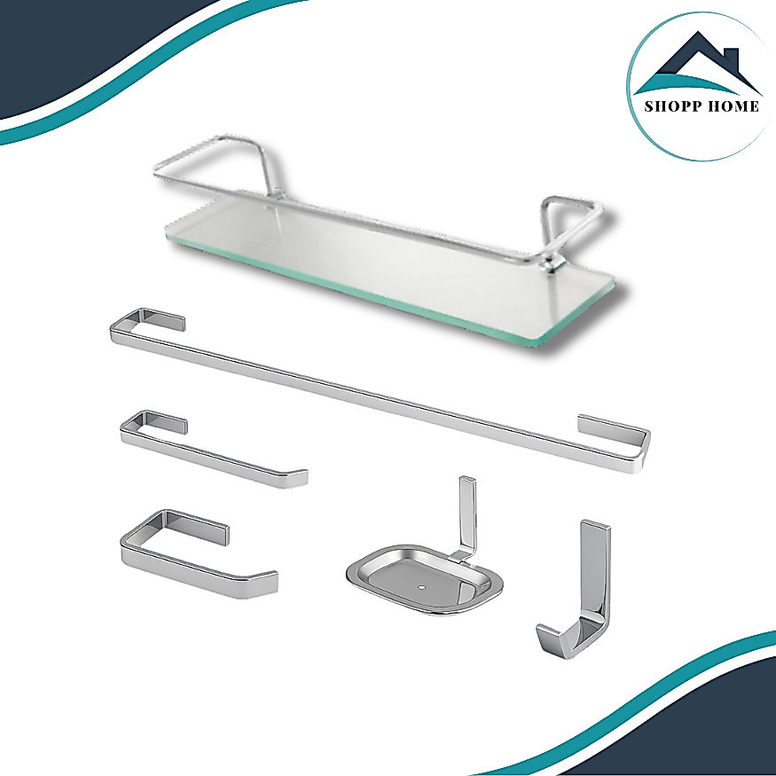 Kit Acessórios Para Banheiro Quadra em  Alumino + Porta Shampoo Reto