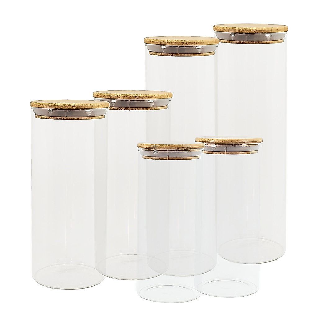 Potes de Vidro P/ Mantimentos C/ Tampa Bambu Oikos - 6 Pçs