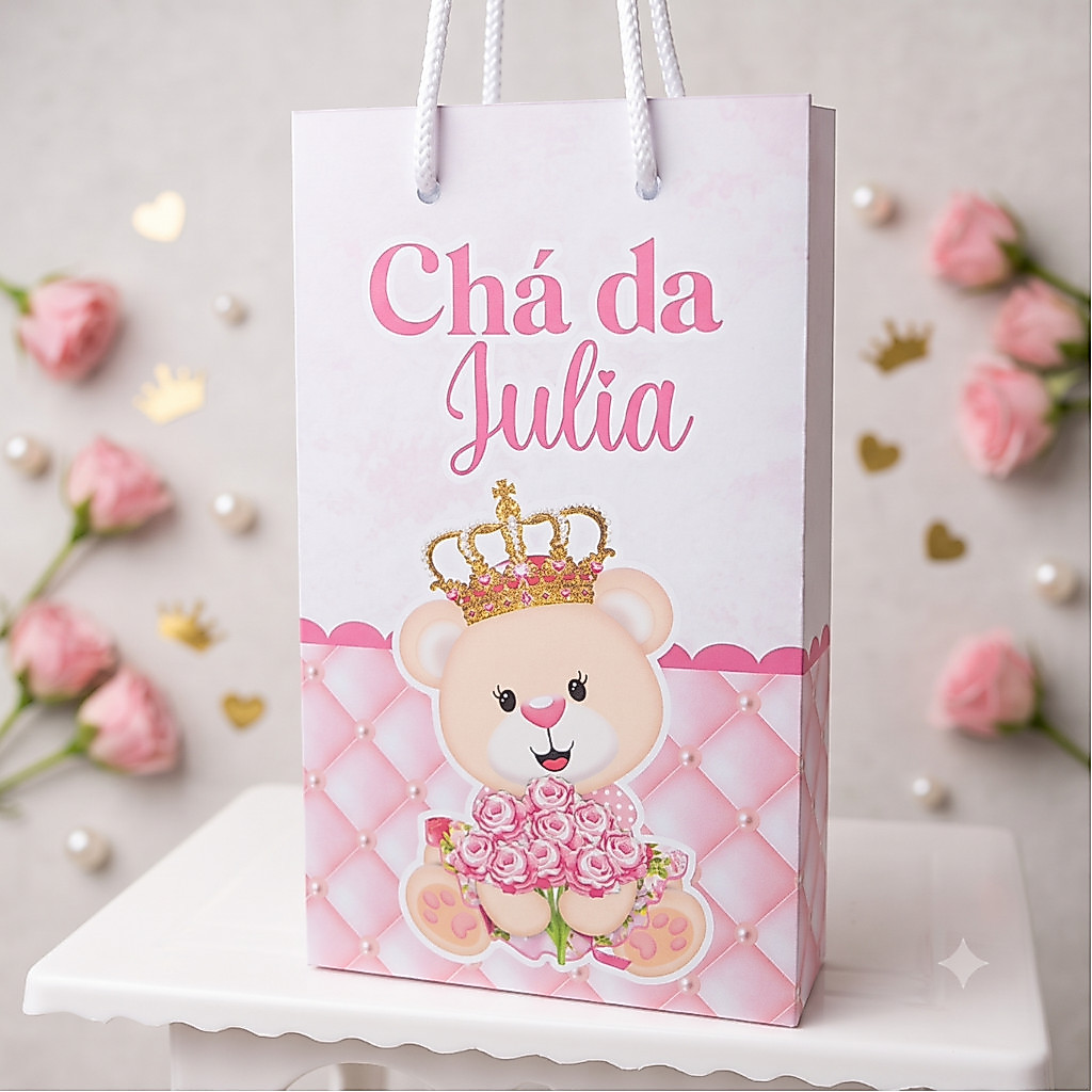 Sacolinhas Personalizada Pequena Ursinha Princesa Realeza Chá de bebê Festa Infantil Lembrancinha