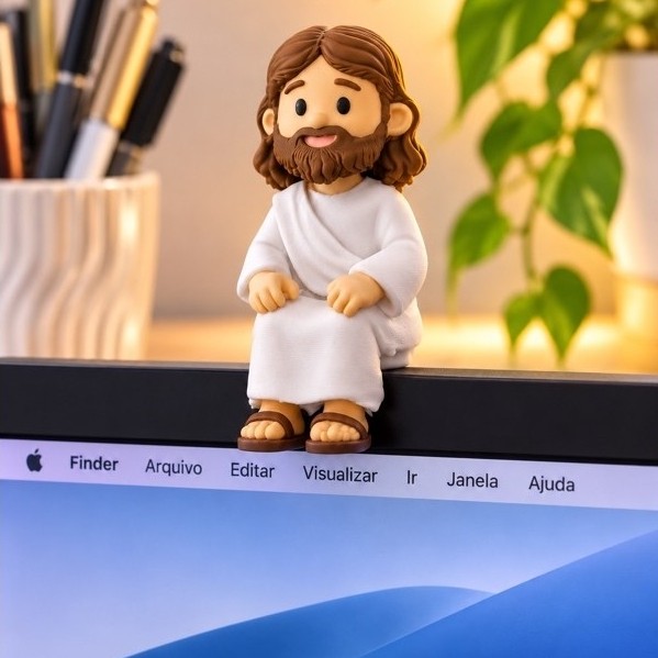 Mini Jesus Sentado 3D para Monitor Computador Mesa Decoração Religiosa Católica Presente