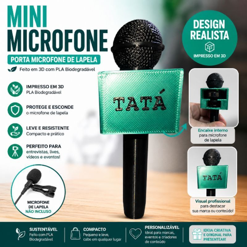 Mini Porta Microfone Decorativo 3D Porta Microfone de Lapela 11cm