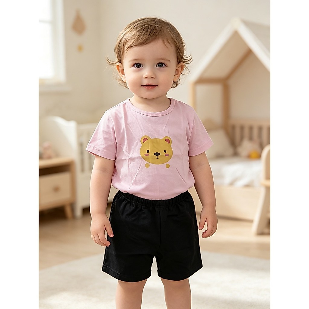 Conjunto Bebê de Algodão Manga Curta Camiseta + Short - Estampas Infantis