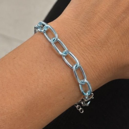 Pulseira Azul de Corrente Elos Grandes - Pulseira Metal Azul Feminino / Masculino - [Não Escurece]