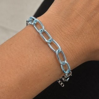 Pulseira Azul de Corrente Elos Grandes - Pulseira Metal Azul Feminino / Masculino - [Não Escurece]