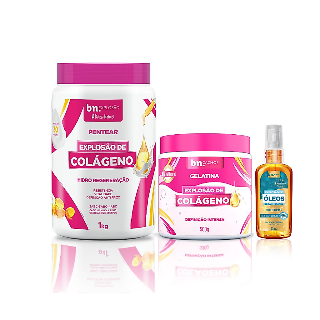 Creme de Pentear, Gelatina Explosão de Colágeno, Óleo de Jojoba e Argan 55ml bn.Cachos