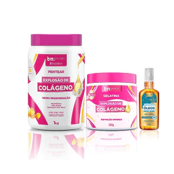 Creme de Pentear, Gelatina Explosão de Colágeno, Óleo de Jojoba e Argan 55ml bn.Cachos