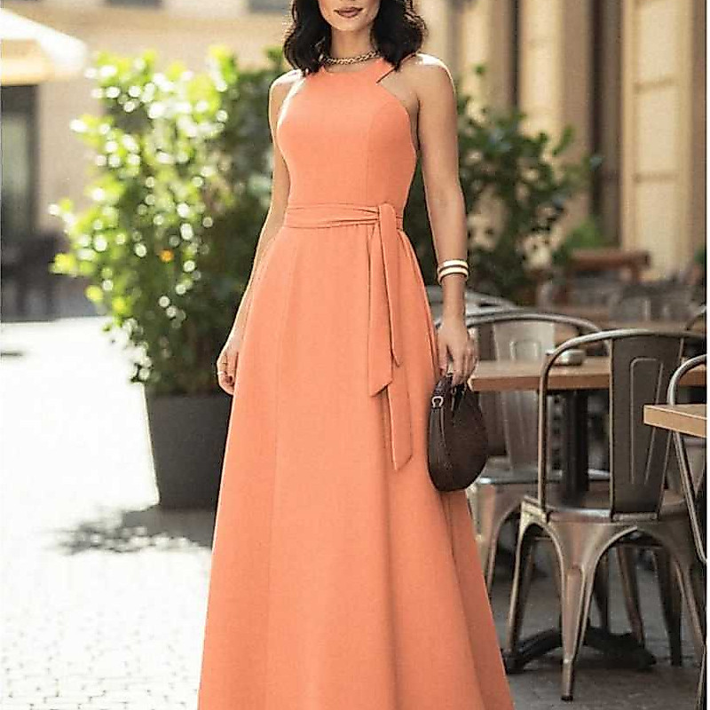 Vestido Longo Feminino Alfaiataria Sensorial Com Laço Festa Casamento Elegante Simples