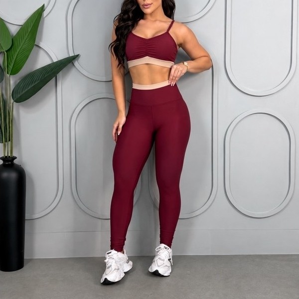 Conjunto Fitness Feminino Academia Top com Bojo + Legging Cintura Alta Suplex Compressão Treino