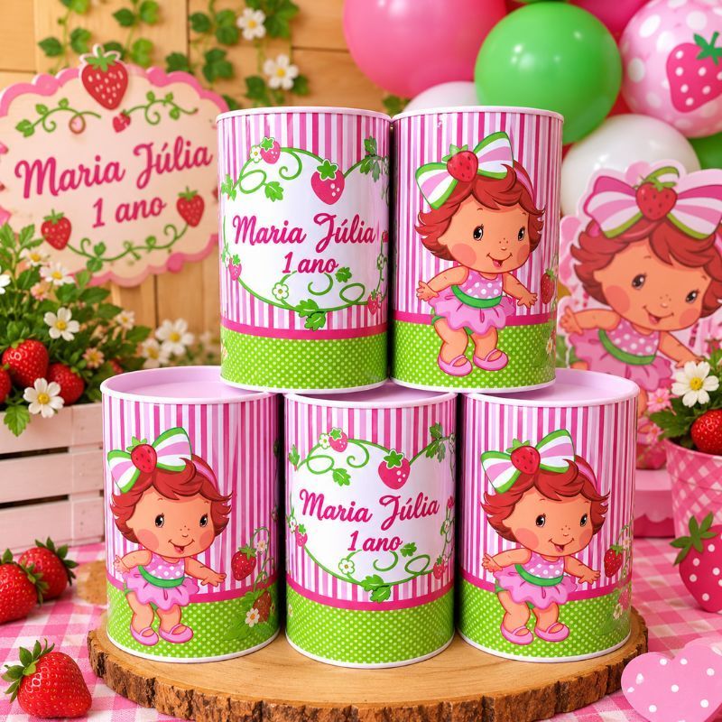 20 Lembrancinha Cofrinho Personalizado Moranguinho Baby Rosa - Vários Temas