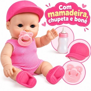 Boneca menina Bebê 20cm infantil com chupeta/Mamadeira – Presente Infantil Menina