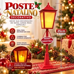 Decoração de Natal Poste Natalino Decorativo 25cm Presente de Nata