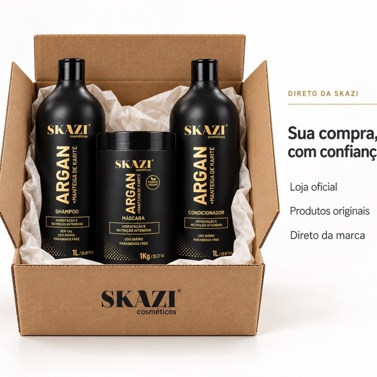 Kit Skazi Argan 3 em 1 – Shampoo 1L + Condicionador 1L + Máscara 1kg – Nutrição e Brilho Intenso · foto 2