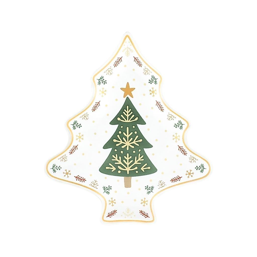 Petisqueira Árvore de Natal Vidro Borda Dourada 24cm Mesa Posta Prato Natalino Para Petiscos e Doces