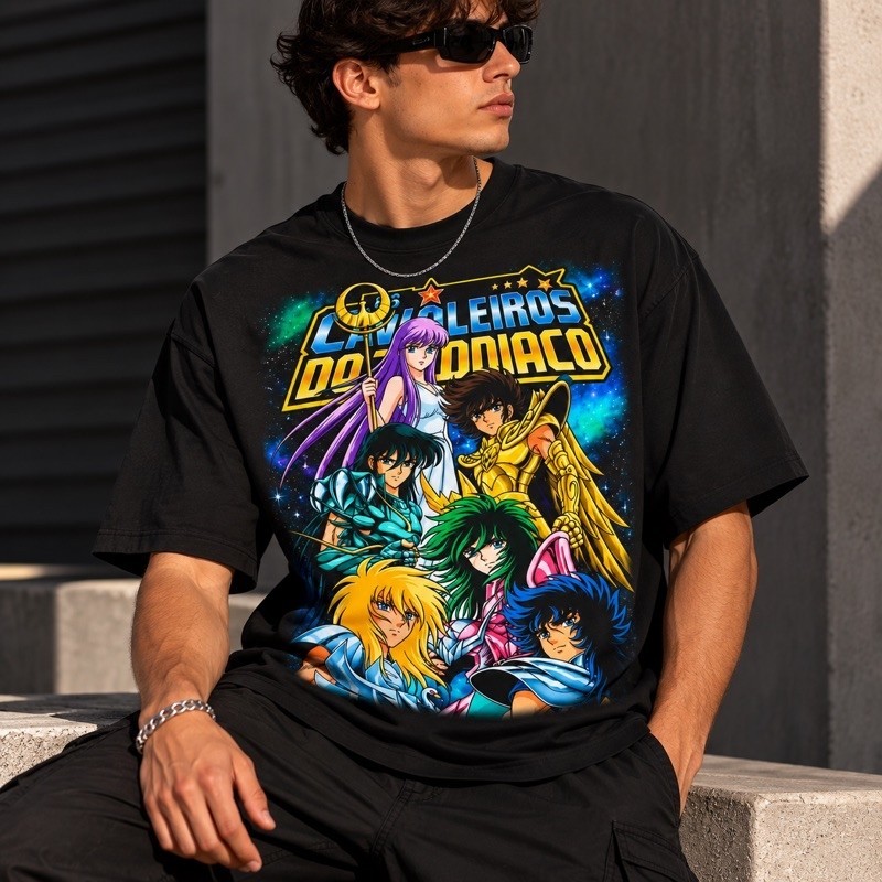 Camiseta Desenho Cavaleiros do Zodíaco Streetwear Otaku Envio Rápido — imagem 2 de 2