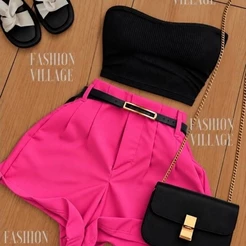 Conjunto2 Um CROPPED ELIETE +Short Alfaiataria com Cinto FIN Moda Blogueira verão 2026