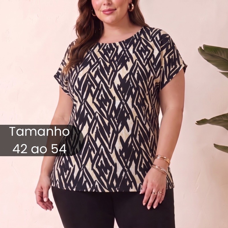 Blusa Feminina Plus Size Manga Curta Liganete Estilosa Tamanho 42 ao 54