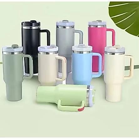 Copo Térmico Inox Alça Flip Straw Com Canudo De Metal Garrafa Térmica Grande 1200ml