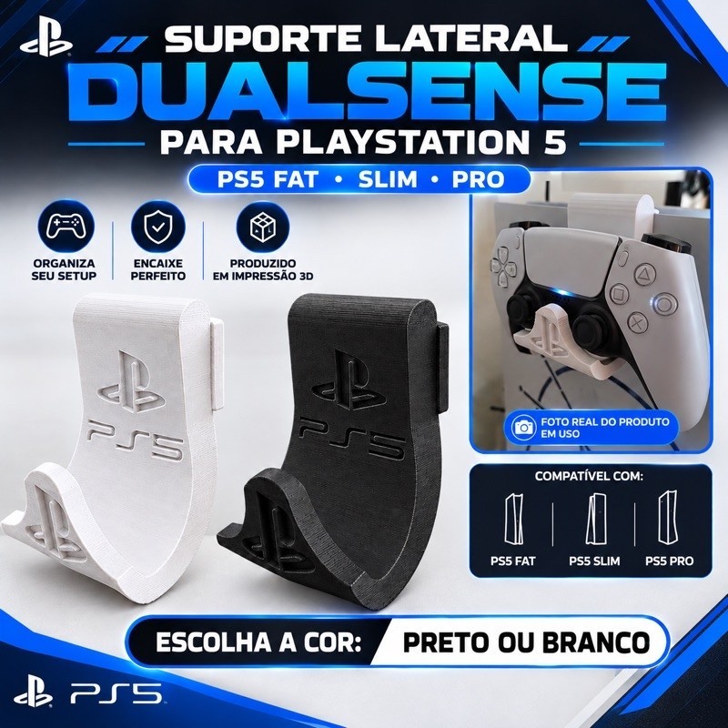 Suporte Lateral para Controle PS5 DualSense Compatível com Fat Slim Pro
