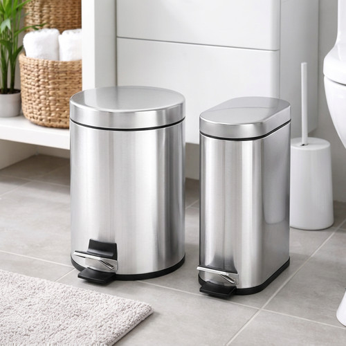 Lixeira Inox Powermaid 3 Litros com Pedal Redonda ou Slim e Balde Removível para Banheiro