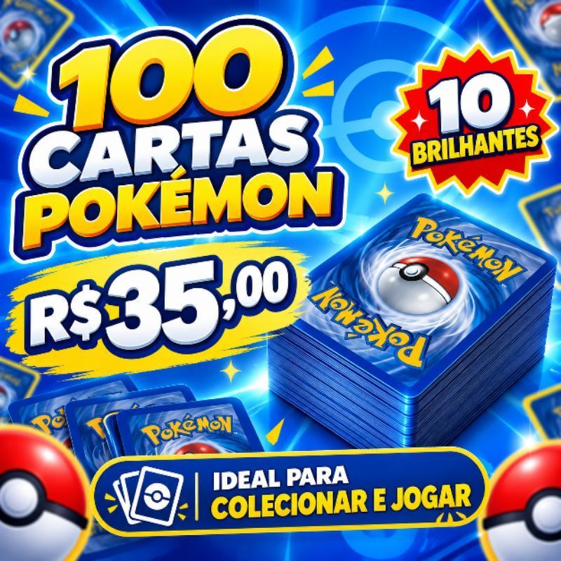 Cartas Pokémon - kit com 100 cartas Originais COPAG. 10 CARTAS BRILHANTES GARANTIDAS. Nenhuma carta repetida