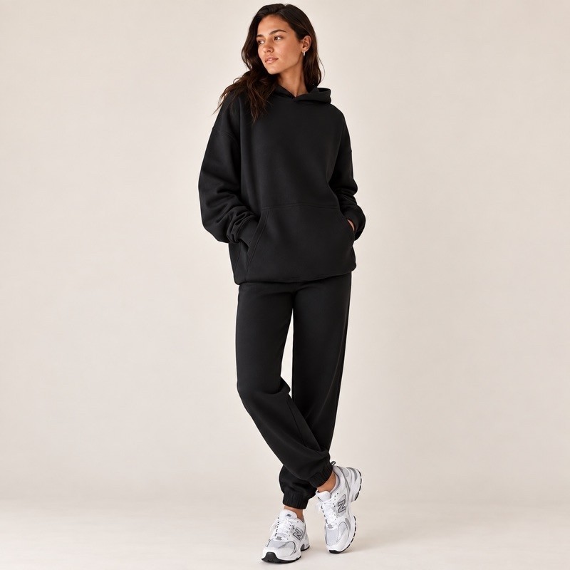 Kit Conjunto Moletom Canguru Com Capuz Bolso Calça Flanelada Confortável Estiloso Inverno Frio