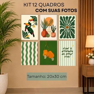 Kit com 12 quadros personalizados com foto ou imagem placa decorativa decoração sala quarto