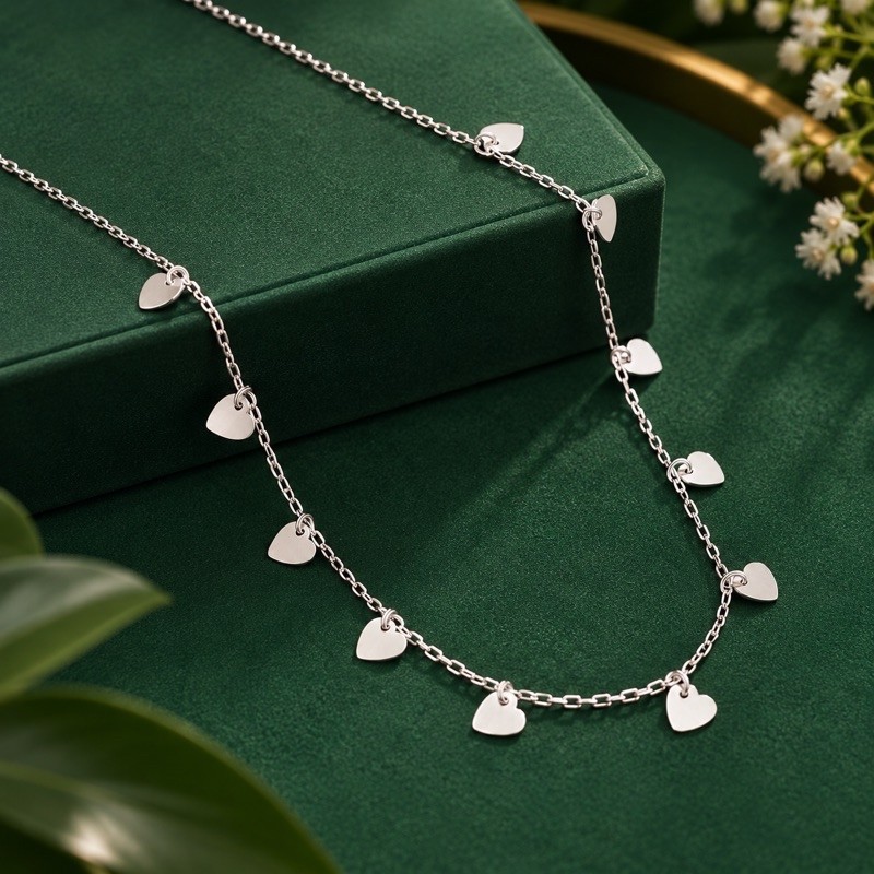 Choker Corações Cheios Pendurados em Prata 925