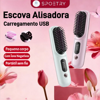 Escova de Ar Quente Modeladora Sem Fio Alisador Profissional Cerâmica Recarregável para Cabelos Lisos e Cacheados em Oferta na Shopee