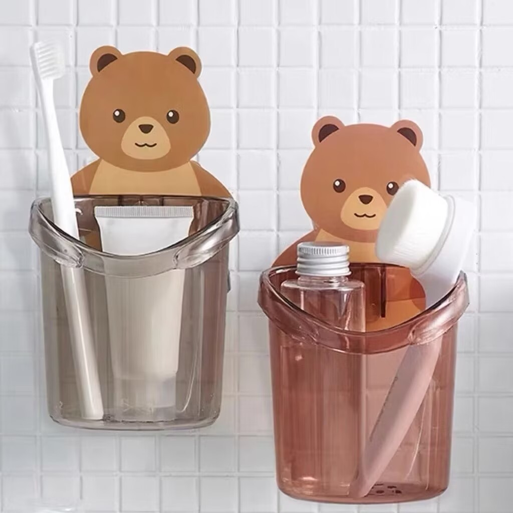 Suporte de Urso Adesivo para Banheiro, Porta Escova de Dentes e Acessórios, Decoração Prática e Fofa