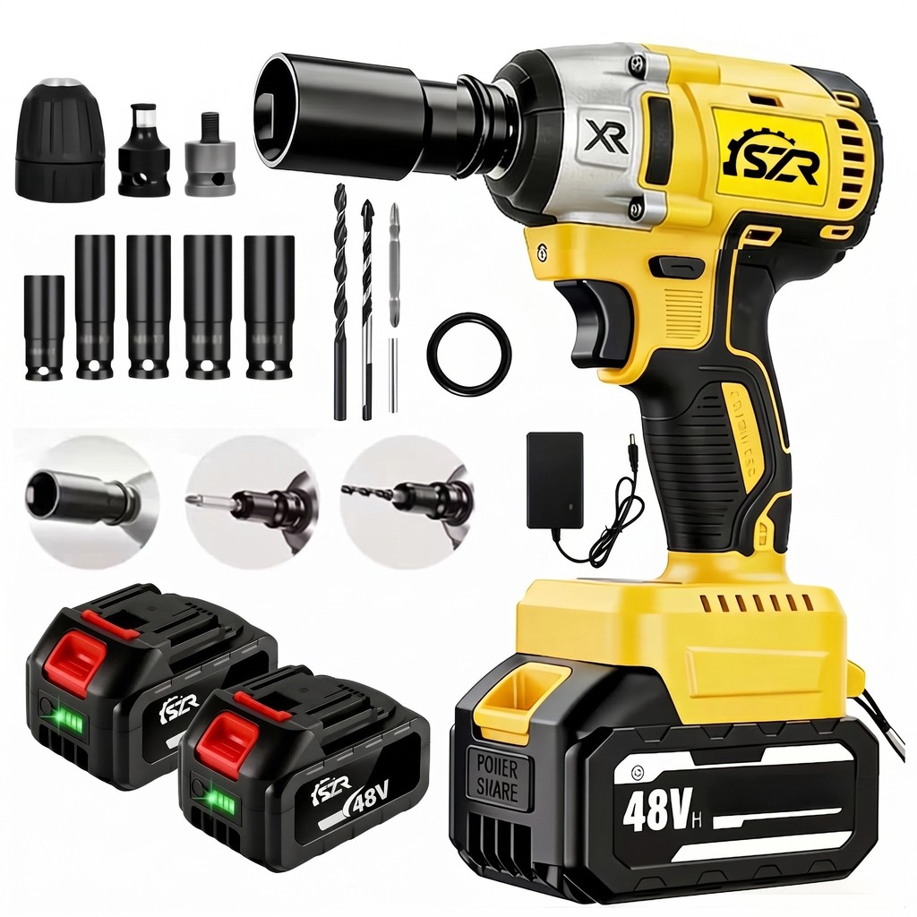 Parafusadeira Furadeira e Chave De Impacto 48v 02 Baterias Sem Fio Soquetes Profissional 110v/220v