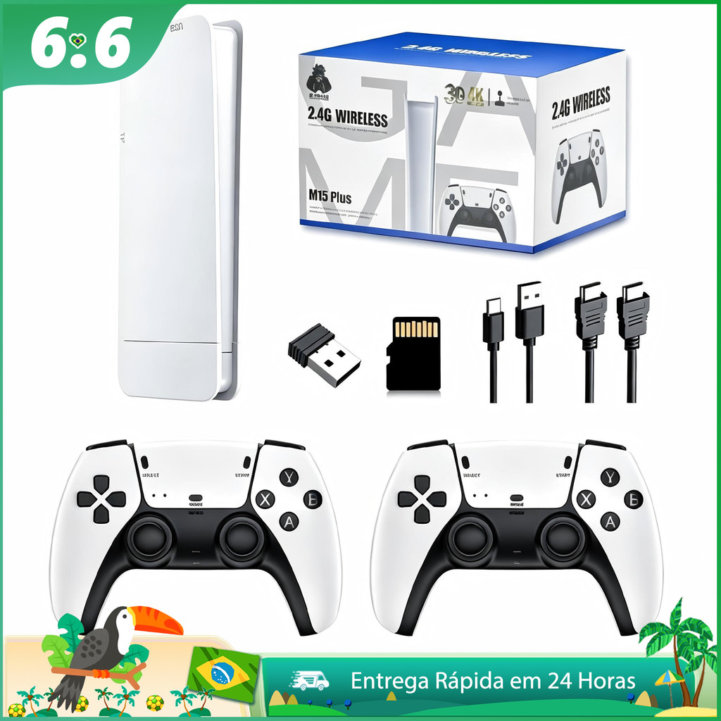 2026 NOVO Vídeo Game Stick M15 Plus 4k 64gb Hdmi Com 2 Controles Se Fio +20mil Jogos