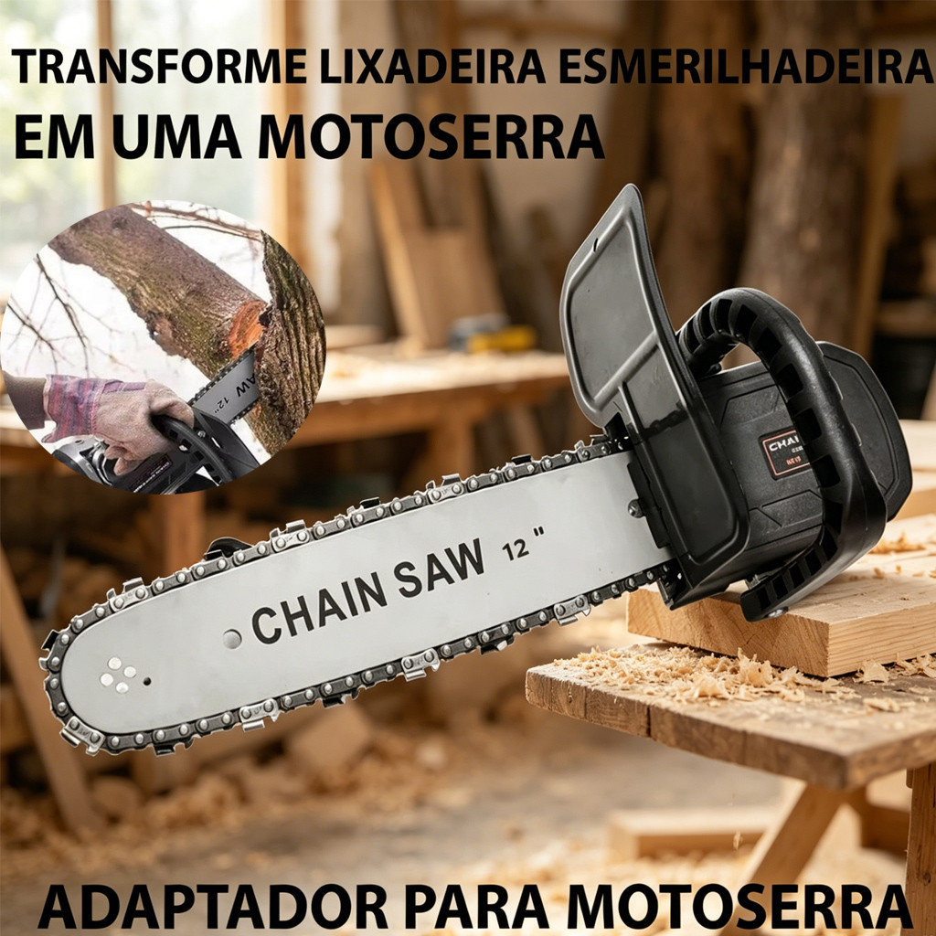 Adaptador Motosserra Para Esmerilhadeira Angular 12" Serra Portátil Para Cortar Galhos