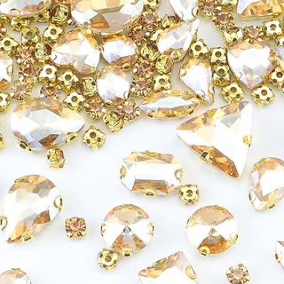 130 peças de strass para costurar, formas variadas, de vidro. Strass cor champanhe para costurar, cristais para artesana
