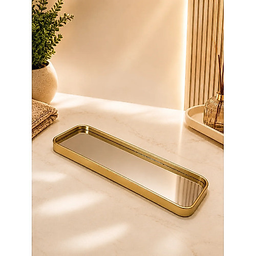Bandeja Decorativa Espelhada Luxo Orgânica Lavabo Multiuso Dourada Espelhada