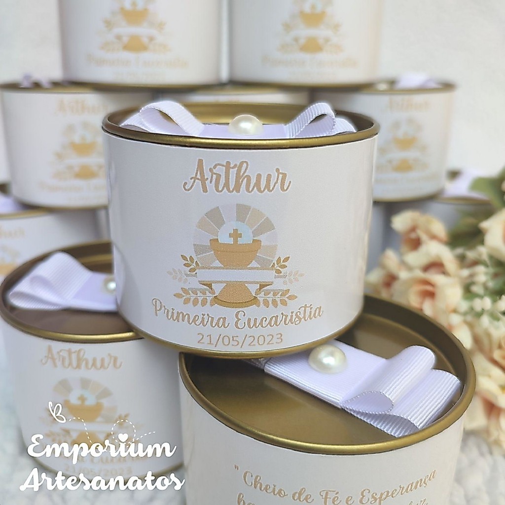 Kit Tubolata Personalizada 7x5cm Lembrancinha Eucaristia Primeira Comunhão 7x5cm