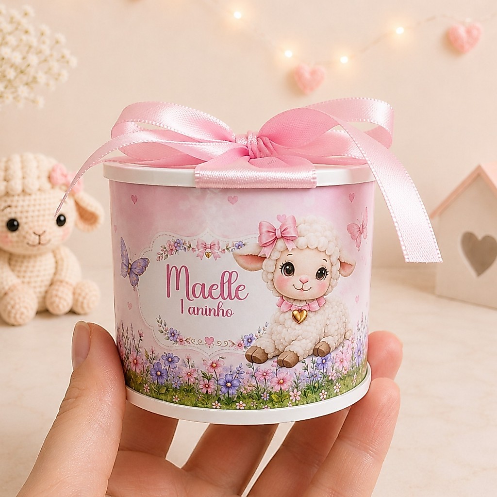 KIT TUBOLATA PERSONALIZADA 5X6-JARDIM DA OVELHINHA-LEMBRANCINHAS-CHÁ DE BEBE-MATERNIDADE-ANIVERSÁRIO
