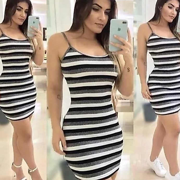 Vestido curto tubinho de alça fina tecido canelado com elastano