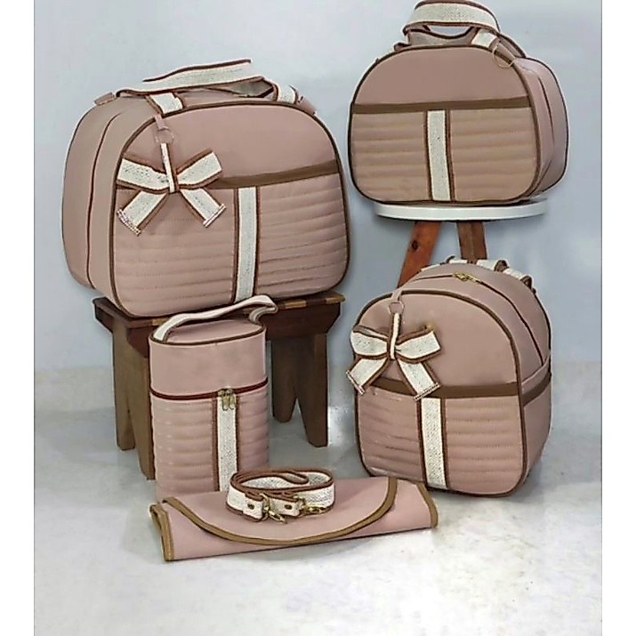 Kit Bolsa Maternidade Lisboa 5 Peças Completa Personalizada Bebê Menina Menino