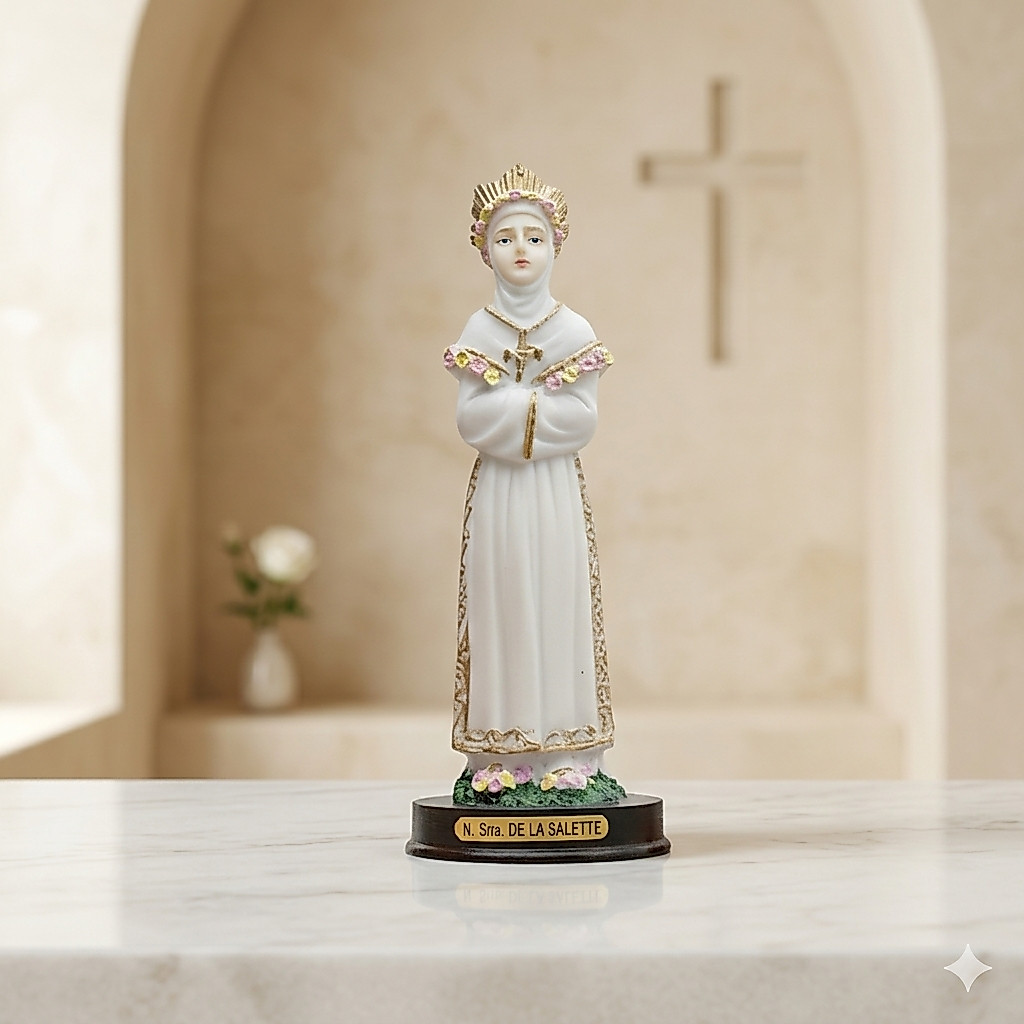 Imagem Nossa Senhora La Salette 15cm Resina Pintada à Mão Decoração Religiosa Altar Presente Católico Artesanal