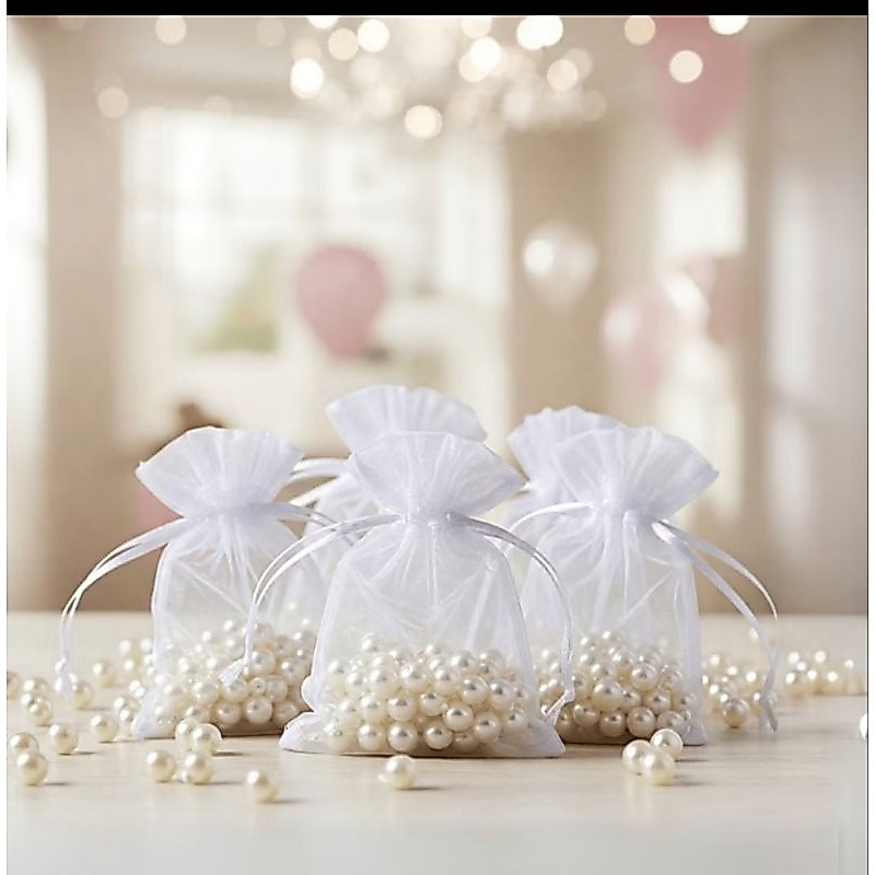 Kit Com 25 Unid/ Saco Organza Tamanho 12x17 Branco.