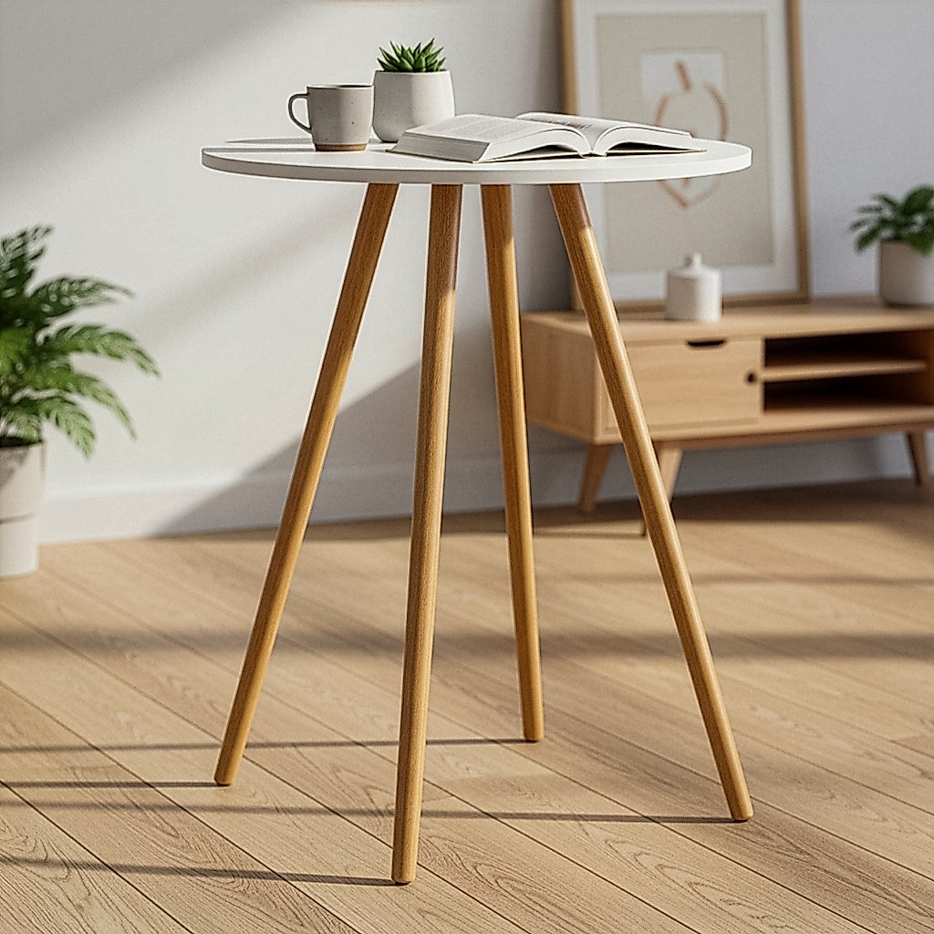 Mesa Redonda 60cm para Cozinha com Pés de Madeira Resistente