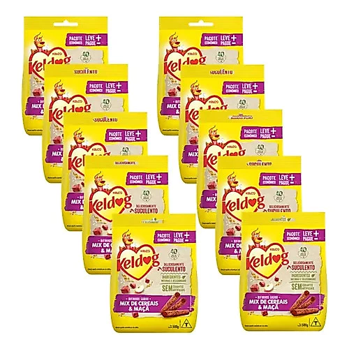 Kit 10 Bifinho Keldog Criadores Sabor Mix de Cereais e Maça P/ Cães 500g