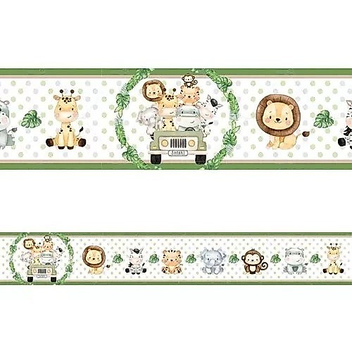 Faixa Adesivo Zoo Safari Verde Infantil Papel Parede Selva Premium