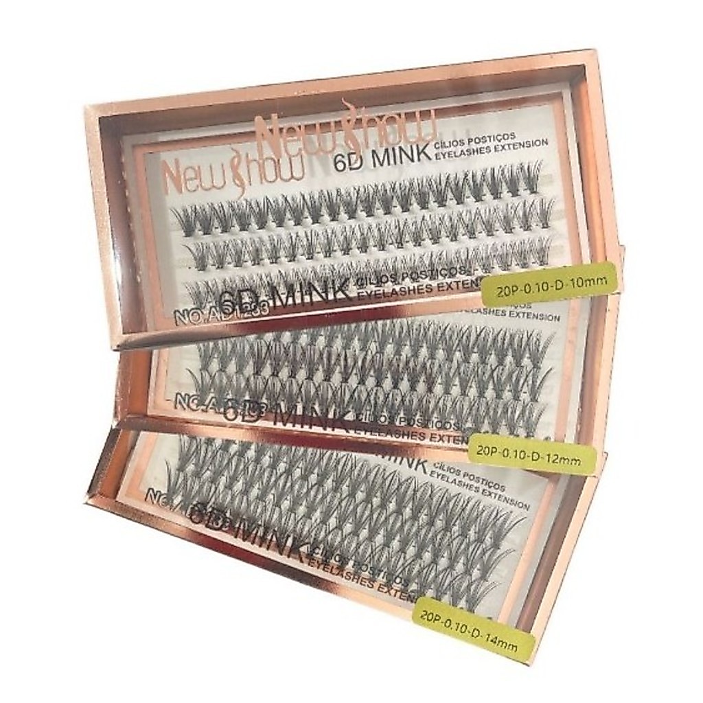NEWSHOW KIT 3 Caixas Cílios Postiços 6D MINK 10P/20P-Tufos sem Nó