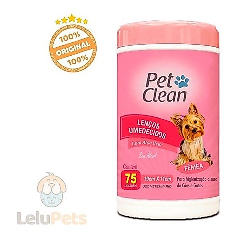 Lenço Umedecido Pet Clean Para Cães E Gatos Fêmeas 75 Und