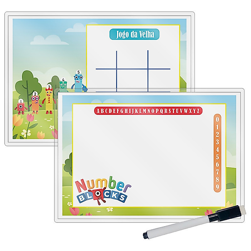 Kit 10 Lousa Mágica Catalogada + Caneta E Apagador Lembrancinha Festa Infantil Number Blocks