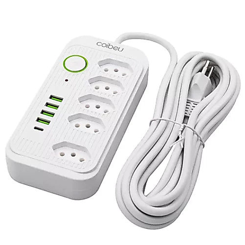 Extensão 5 Metros Bivolt 5 Tomadas E 4 Usb 1 Pd Led Bivolt Com botão WKC-541 — imagem 1