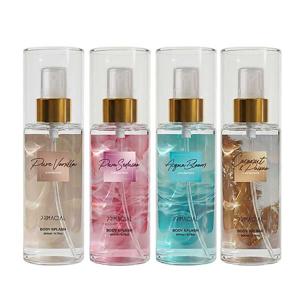KIT COM 4 BODY SPLASH FEMININO LINHA SECRETS PURA SEDUÇÃO + COCONUT&PAIXÃO + PUR