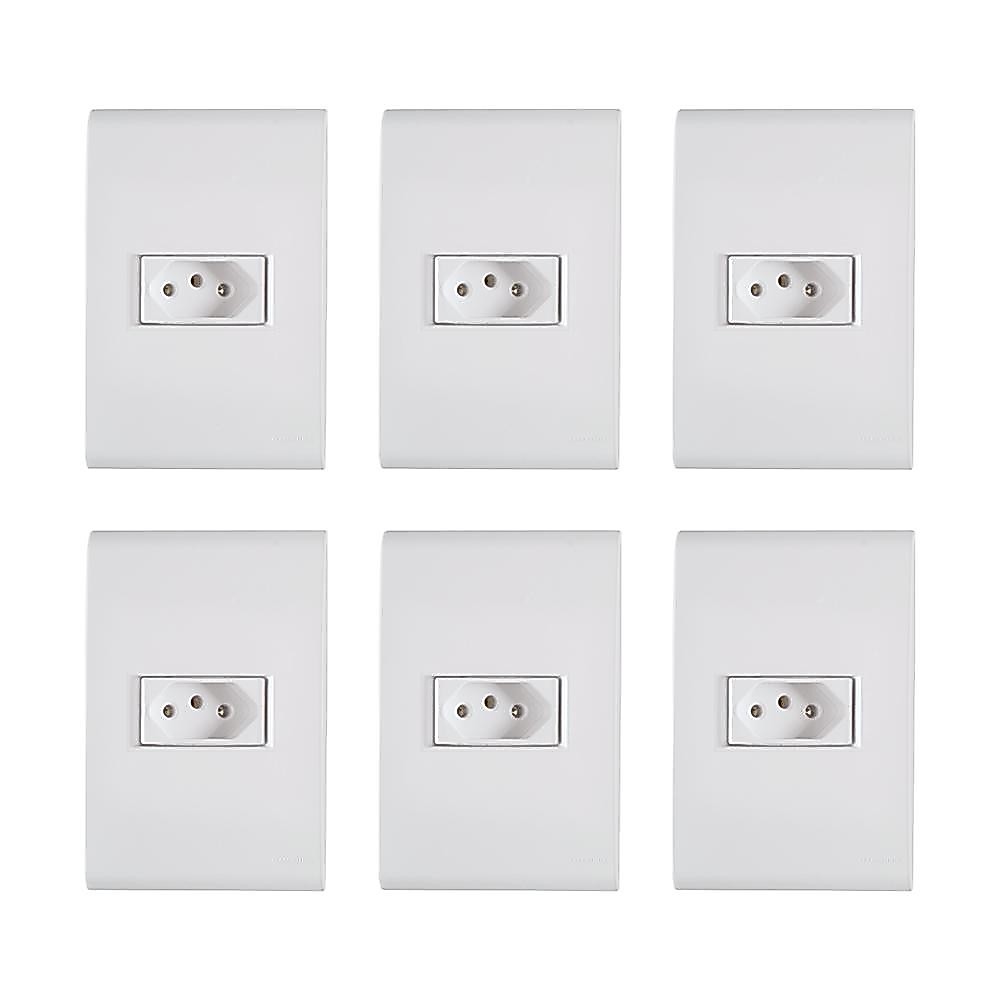 Kit com 06 Tomadas Tramontina Liz com 2 Pinos + Terra 10A/250V Branco